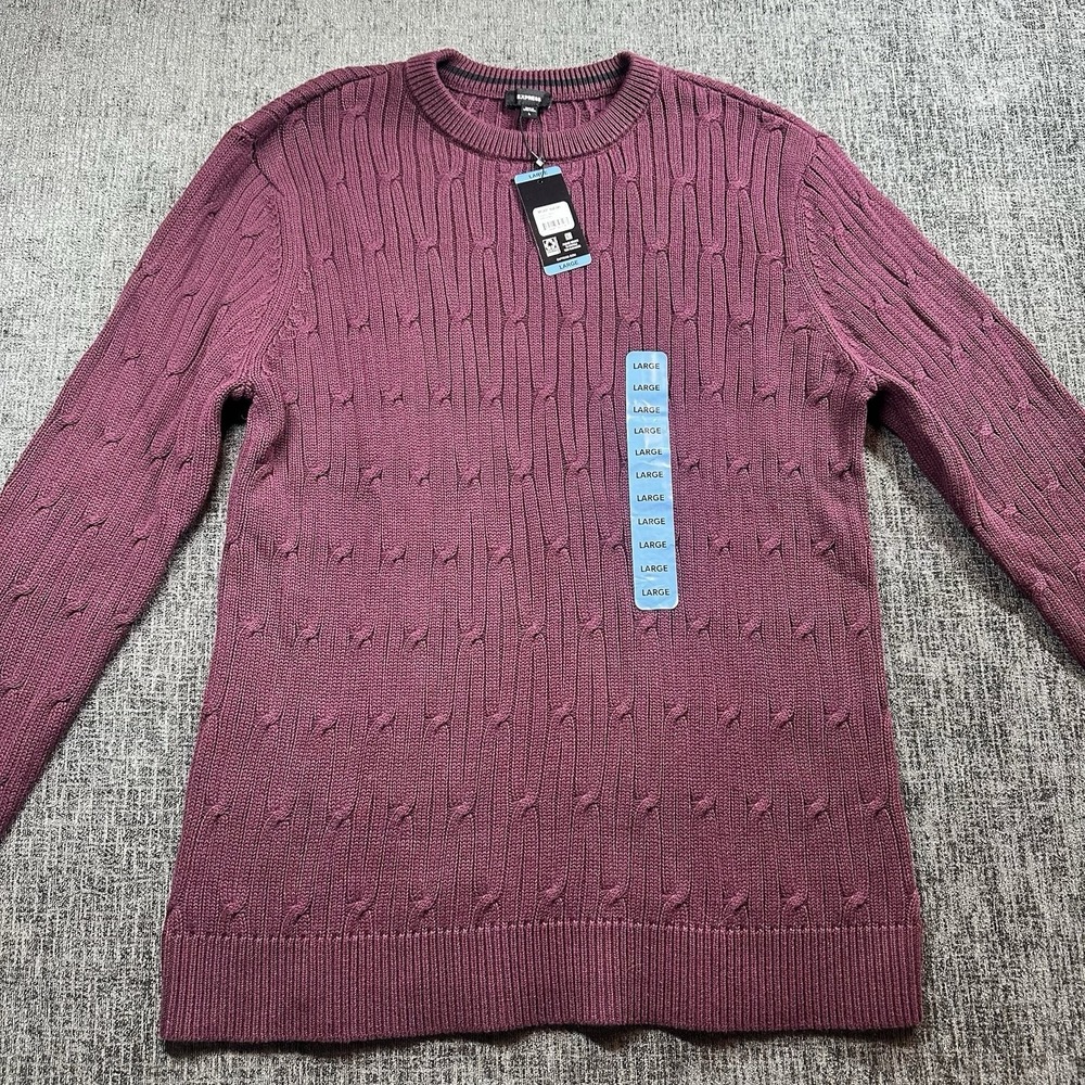 Express Men's L Striped Crewneck Sweater Navy Red‎ 100% Cotton NWT